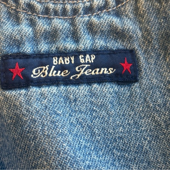 VINTAGE 90s Y2K Baby Gap Blue Jeans 100% Cotton Denim Overalls Dress 3 - 6M - Picture 2 of 10